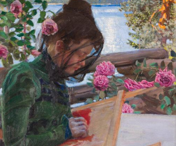 Gallen-Kallela, Mary ompelee kuistilla