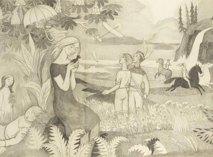 Tove Jansson: luonnos teokseen Lintu sininen, 1953. © Tove Janssonin kuolinpesä. Kuva: HAM / Kirsi Halkola.