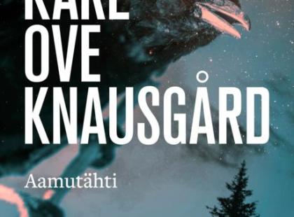Aamutähti-kirjan kansi, musta lintu ja kuusia