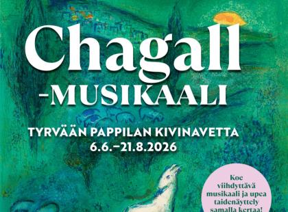 Chagall-musikaalin vihreä taidejuliste.